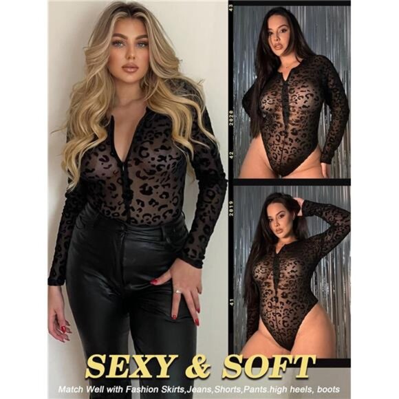 Womens Mesh Bodysuit Long Sleeve - Picture 4 of 6